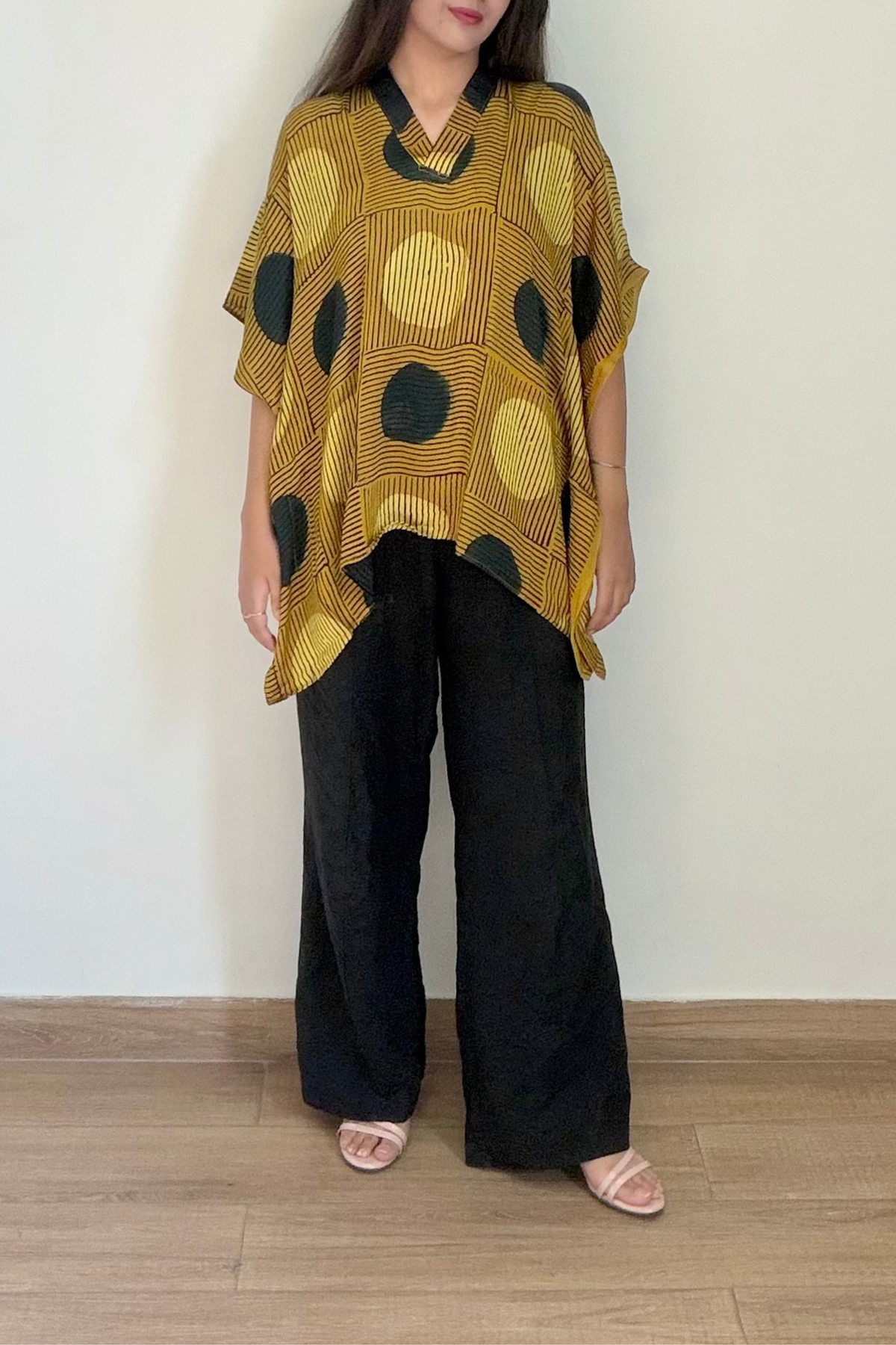 Sun Ajrakh Kaftan Top | Modal Silk | Mustard