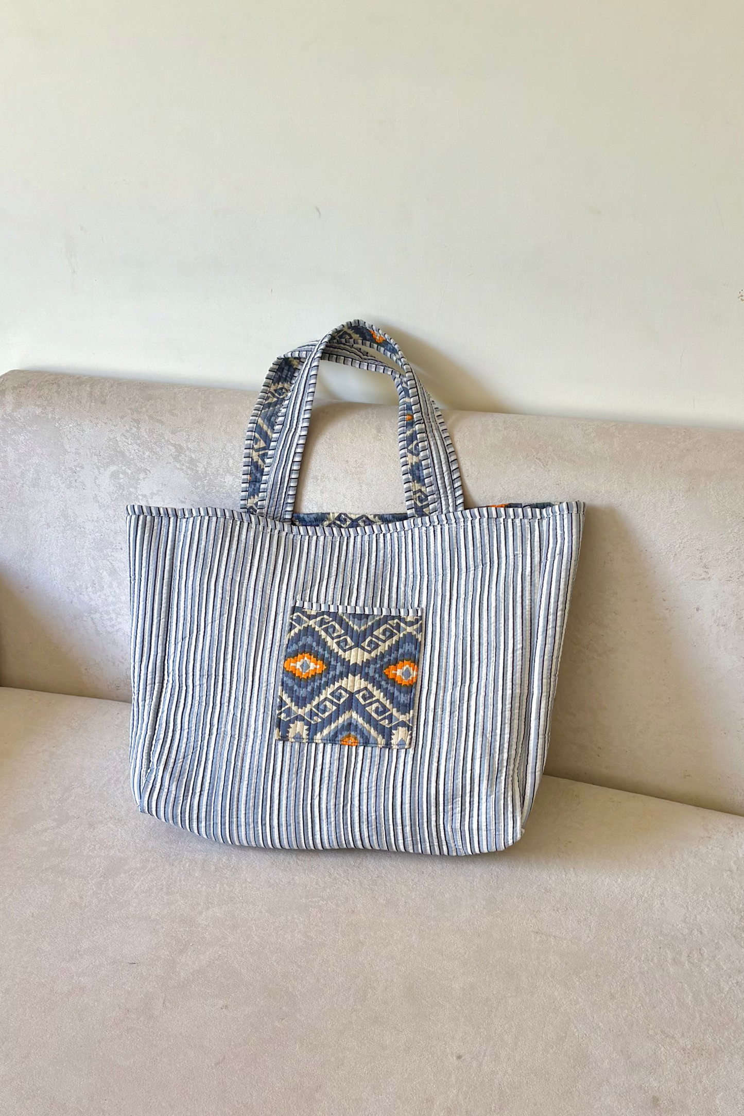 Slate Ikkat Travel Tote | Reversible | Grey