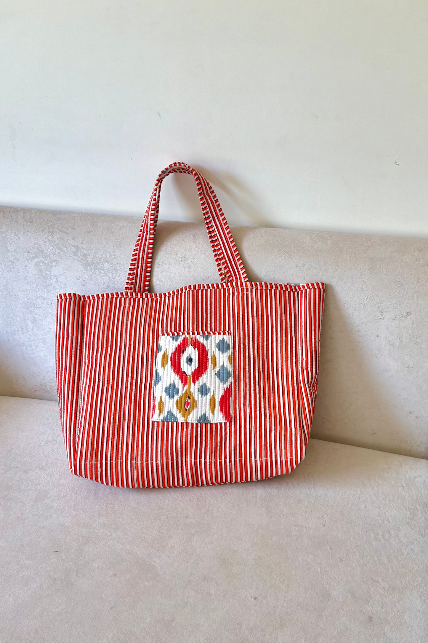 Pomodoro Ikkat Travel Tote | Reversible | Red