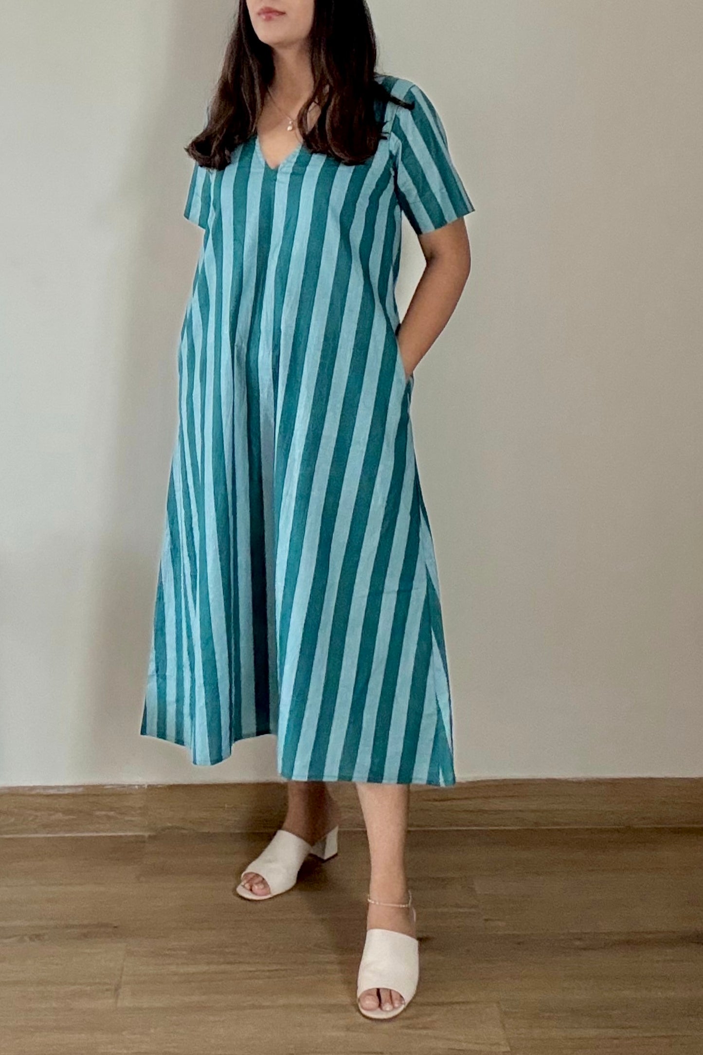 Jodhpur Lane Kurta Dress | Striped | Teal Blue
