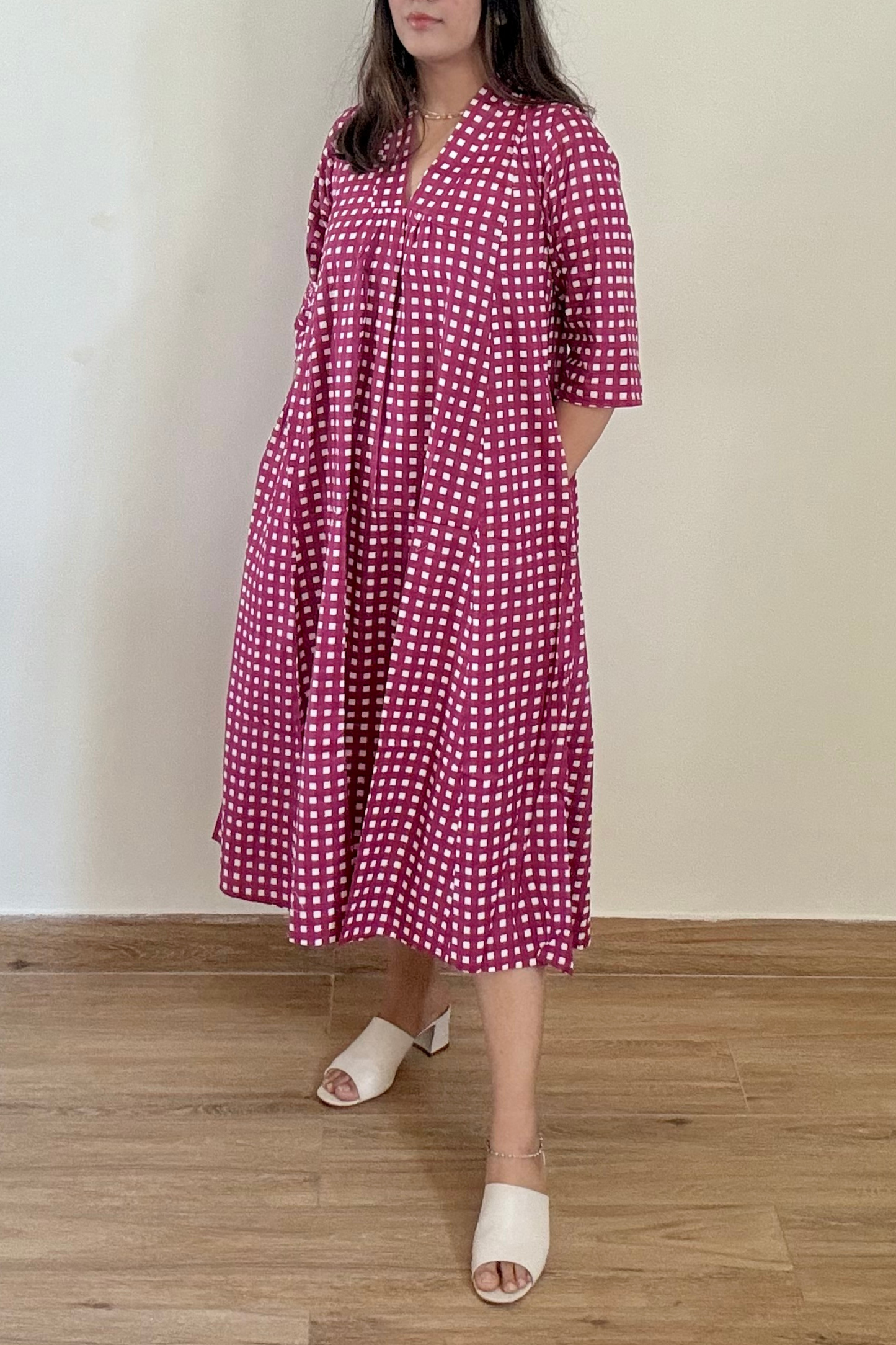 Jamun Gingham Kurta Dress | Cotton | Purple