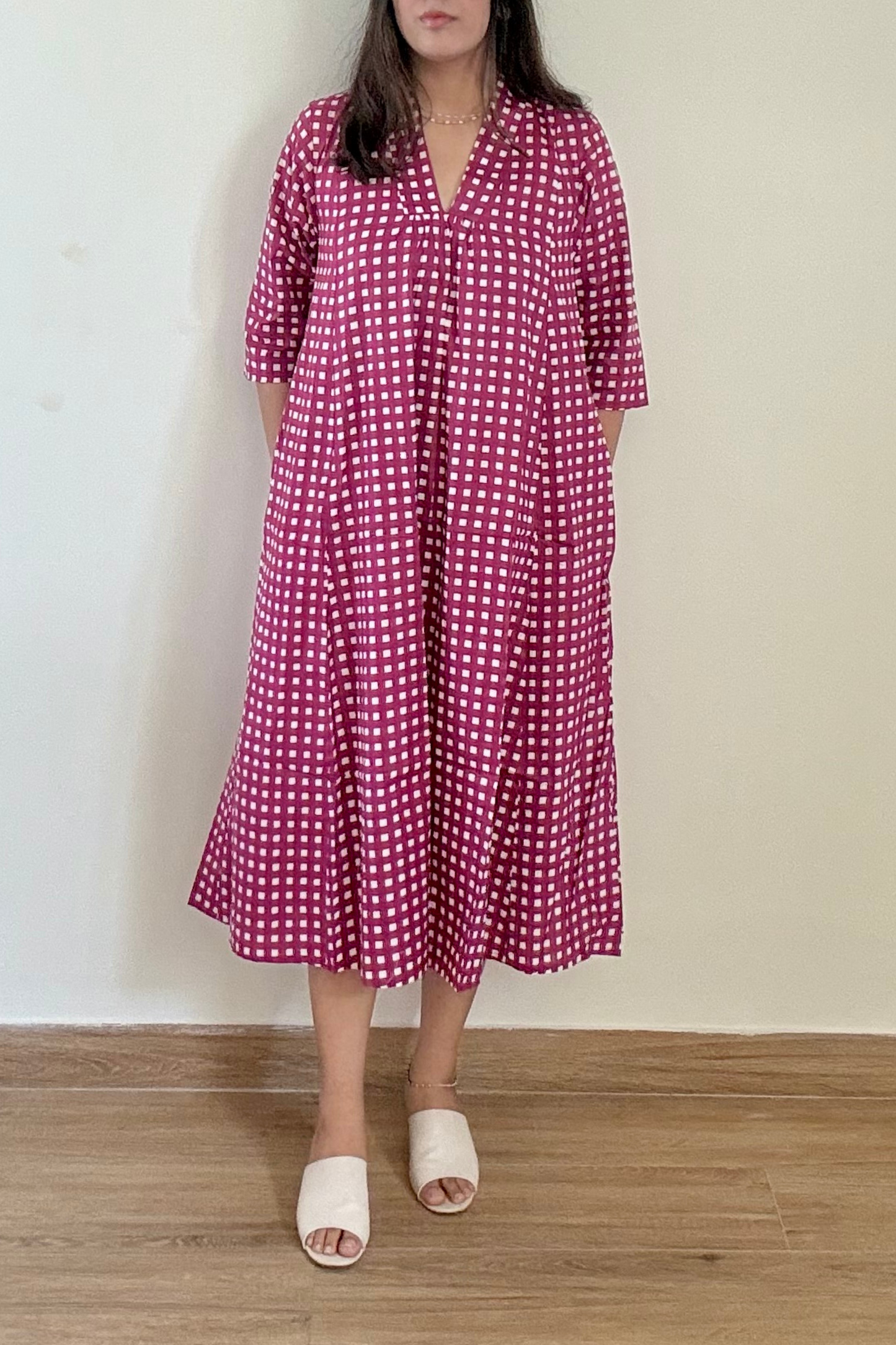 Jamun Gingham Kurta Dress | Cotton | Purple