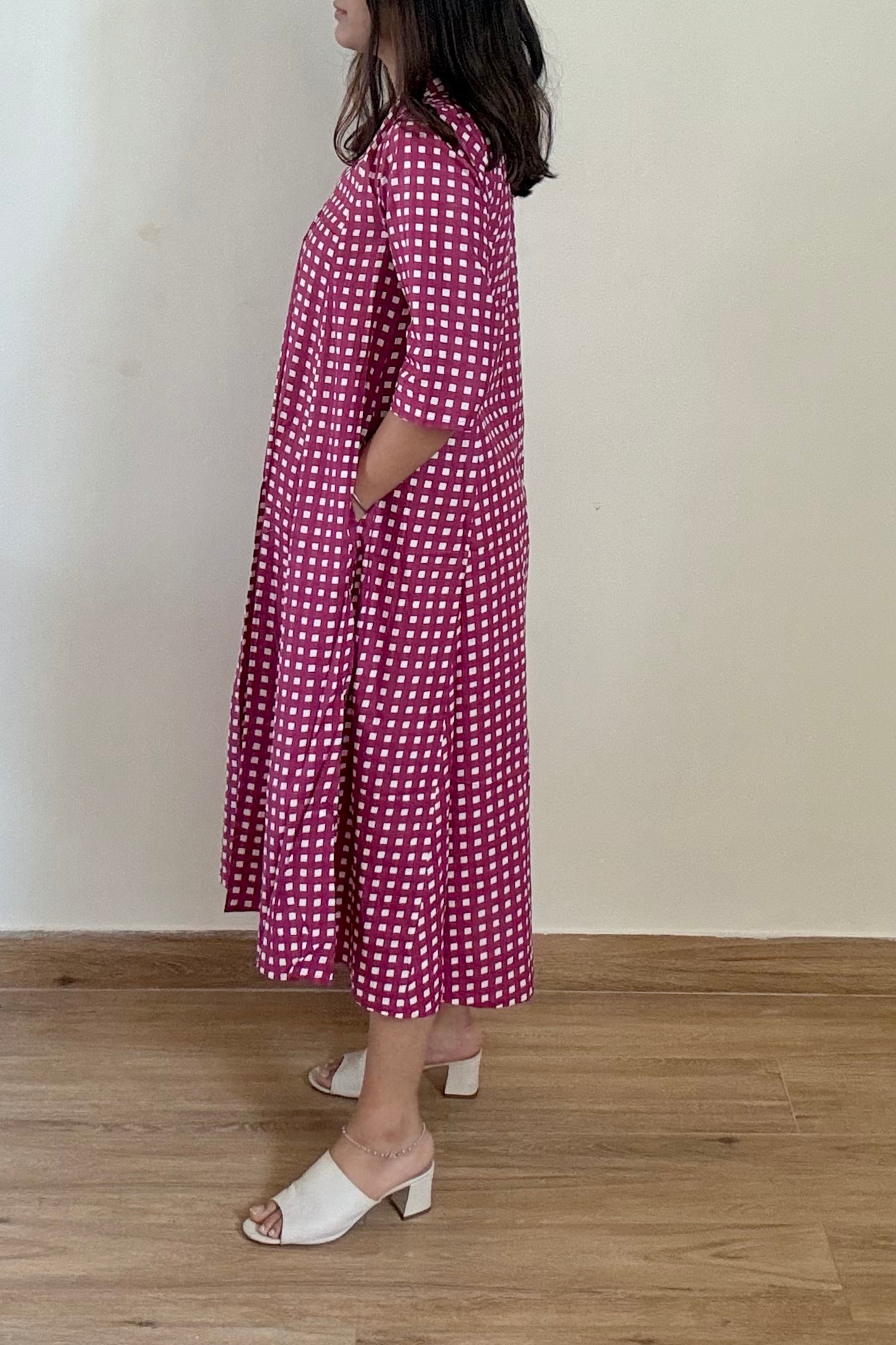Jamun Gingham Kurta Dress | Cotton | Purple