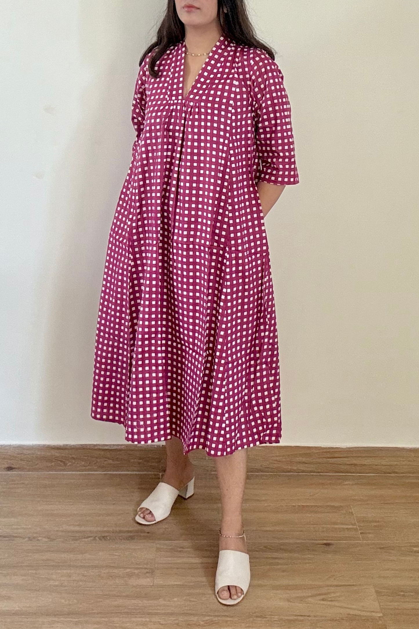 Jamun Gingham Kurta Dress | Cotton | Purple