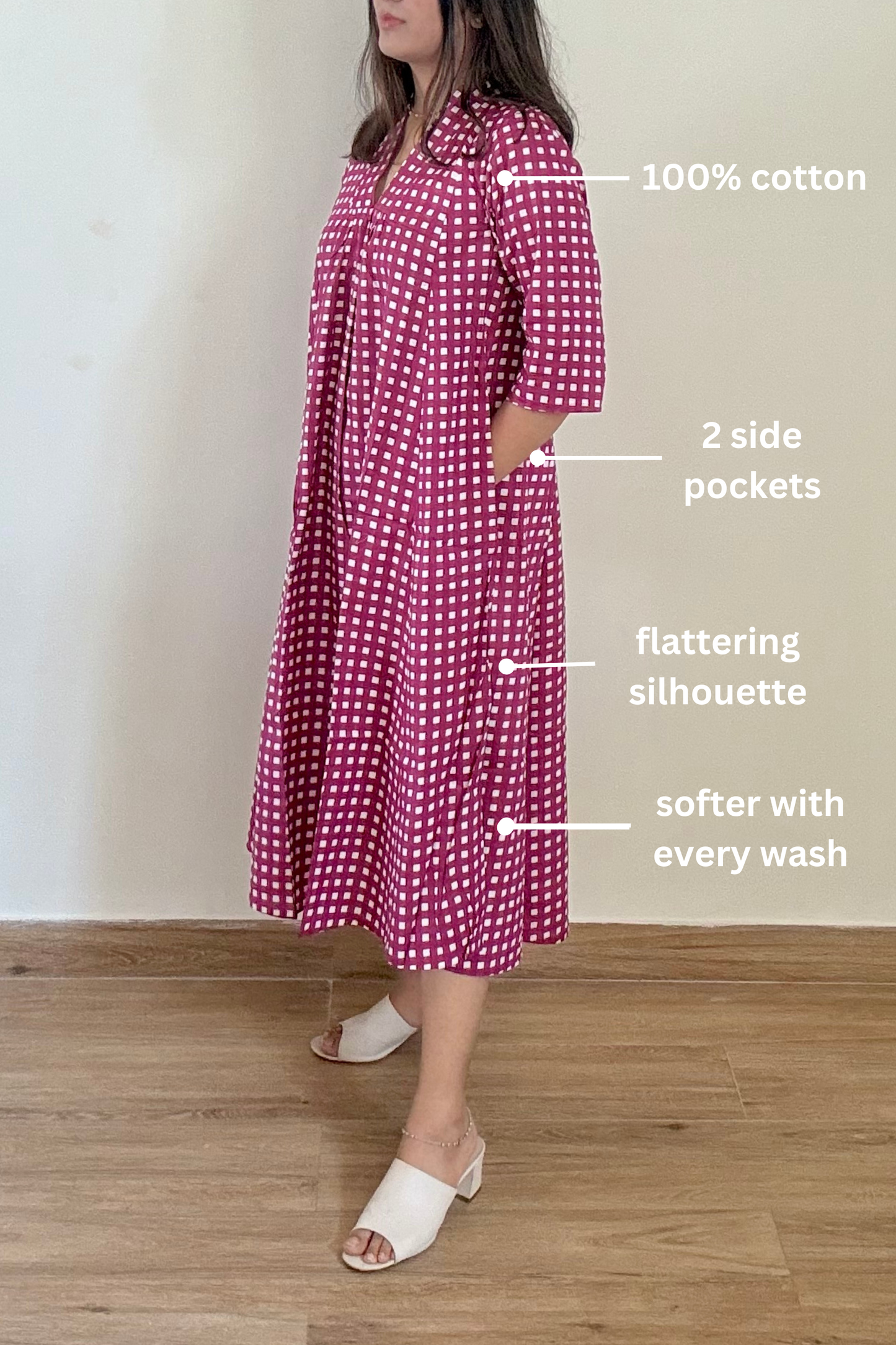 Jamun Gingham Kurta Dress | Cotton | Purple