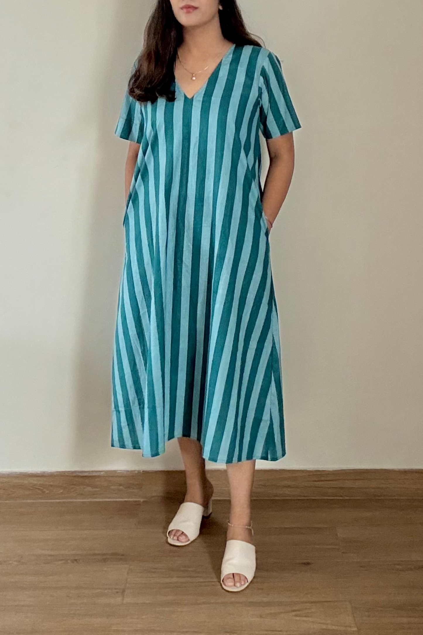 Jodhpur Lane Kurta Dress | Striped | Teal Blue