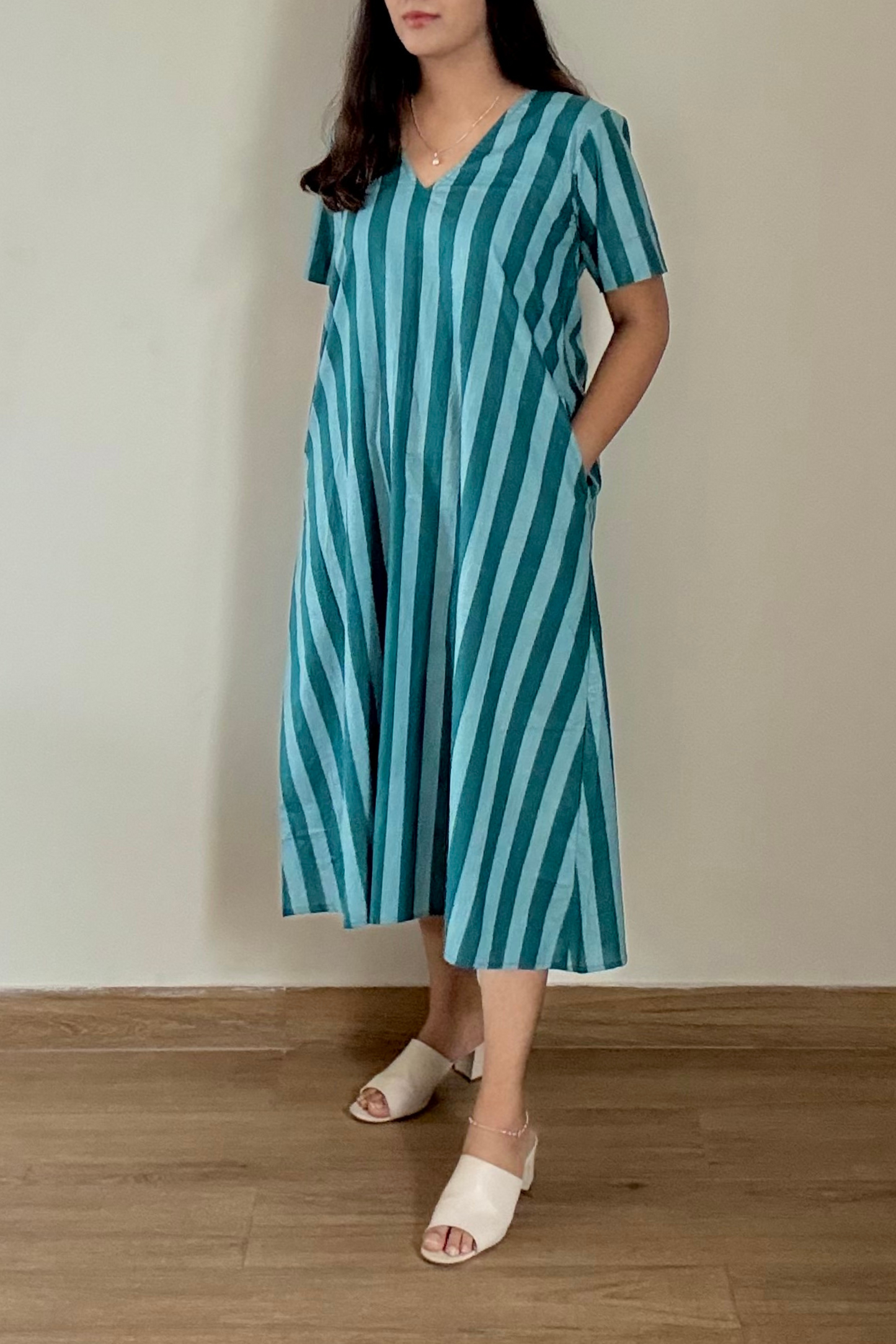 Jodhpur Lane Kurta Dress | Striped | Teal Blue