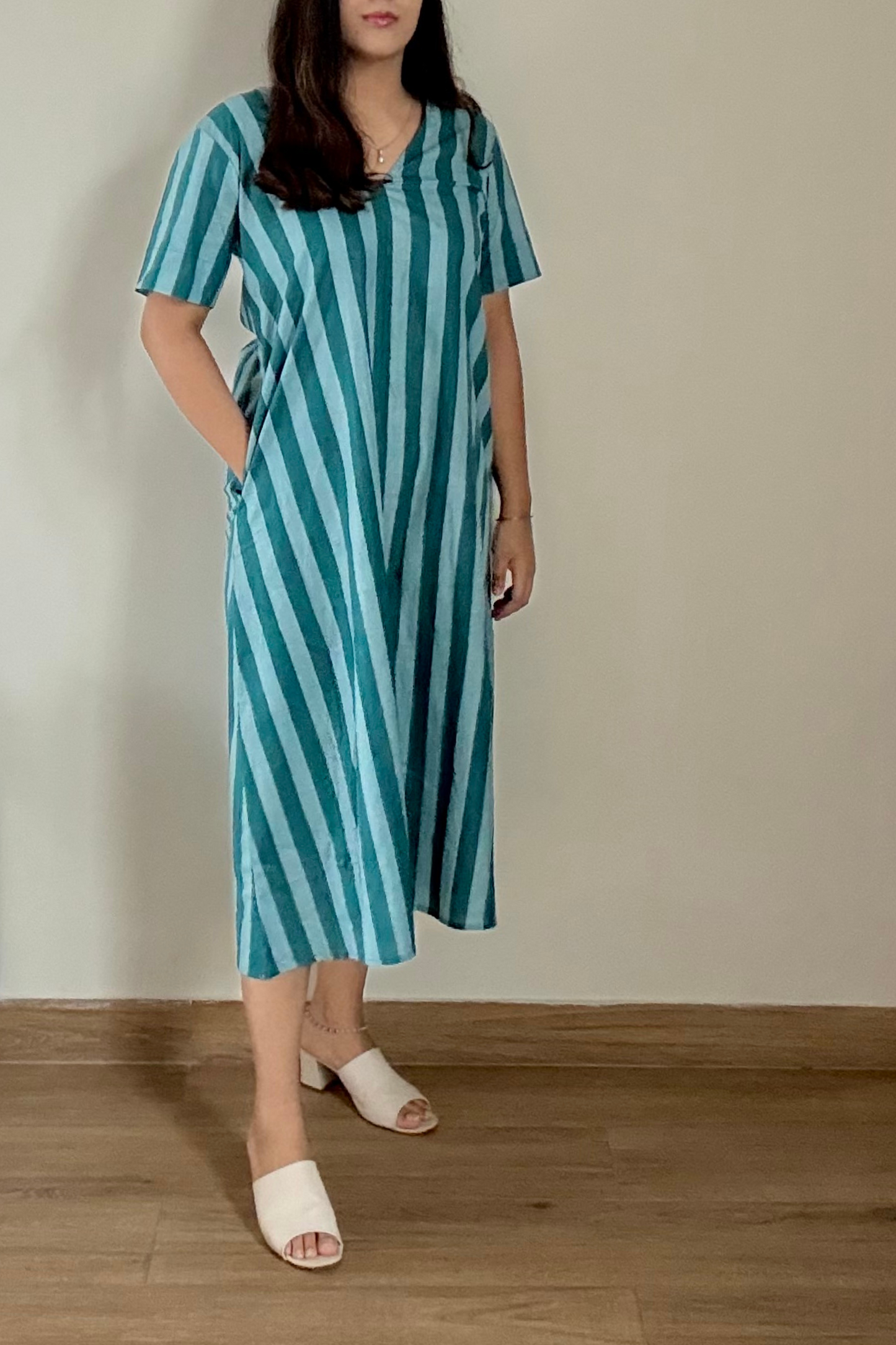 Jodhpur Lane Kurta Dress | Striped | Teal Blue