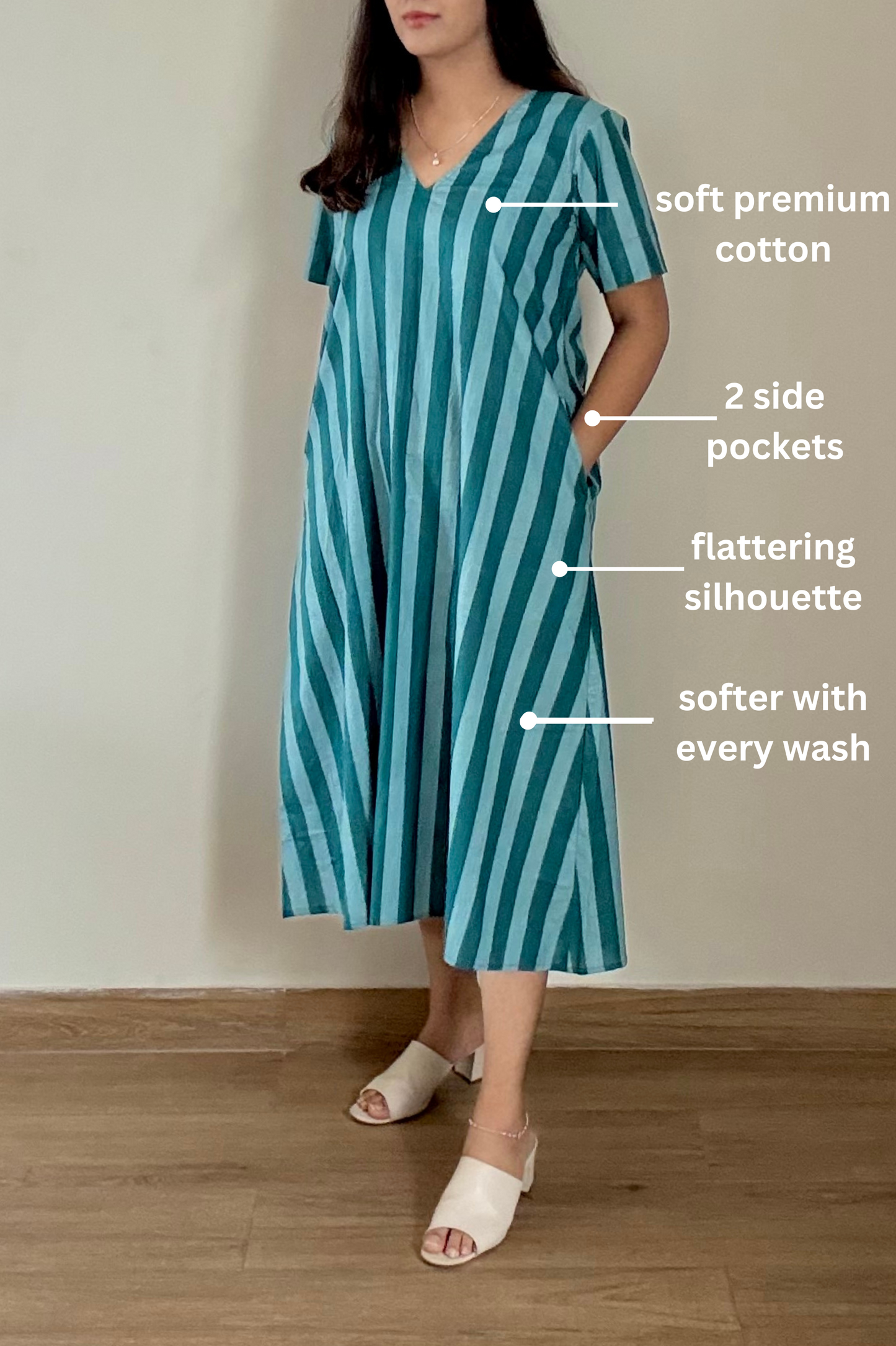 Jodhpur Lane Kurta Dress | Striped | Teal Blue