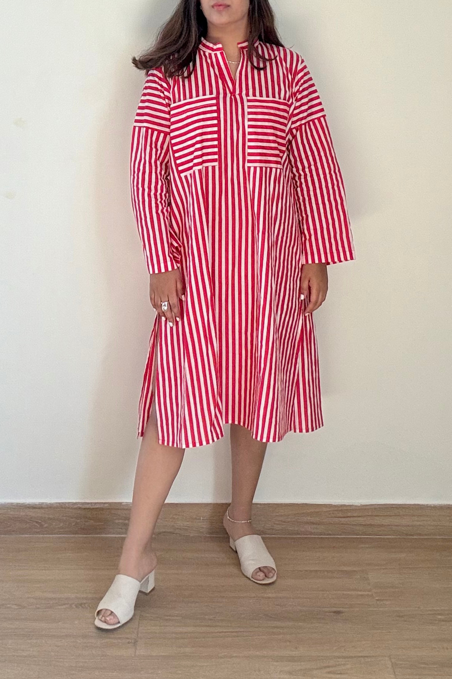 Rose Shirt Dress | Striped | Red