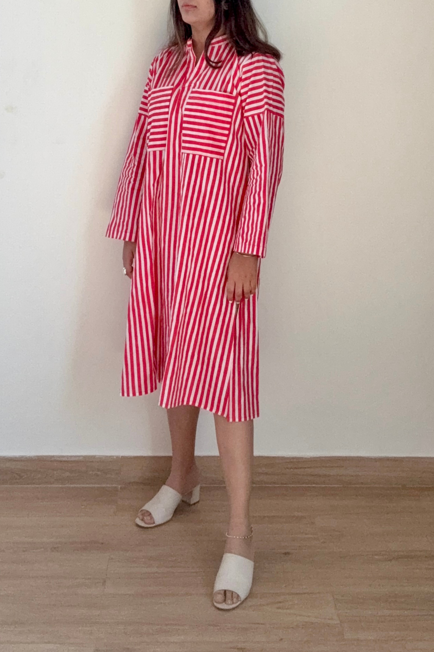 Rose Shirt Dress | Striped | Red