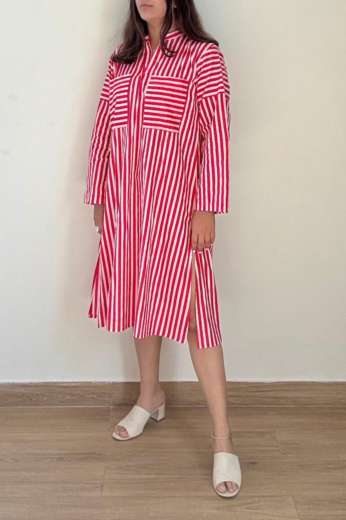 Rose Shirt Dress | Striped | Red