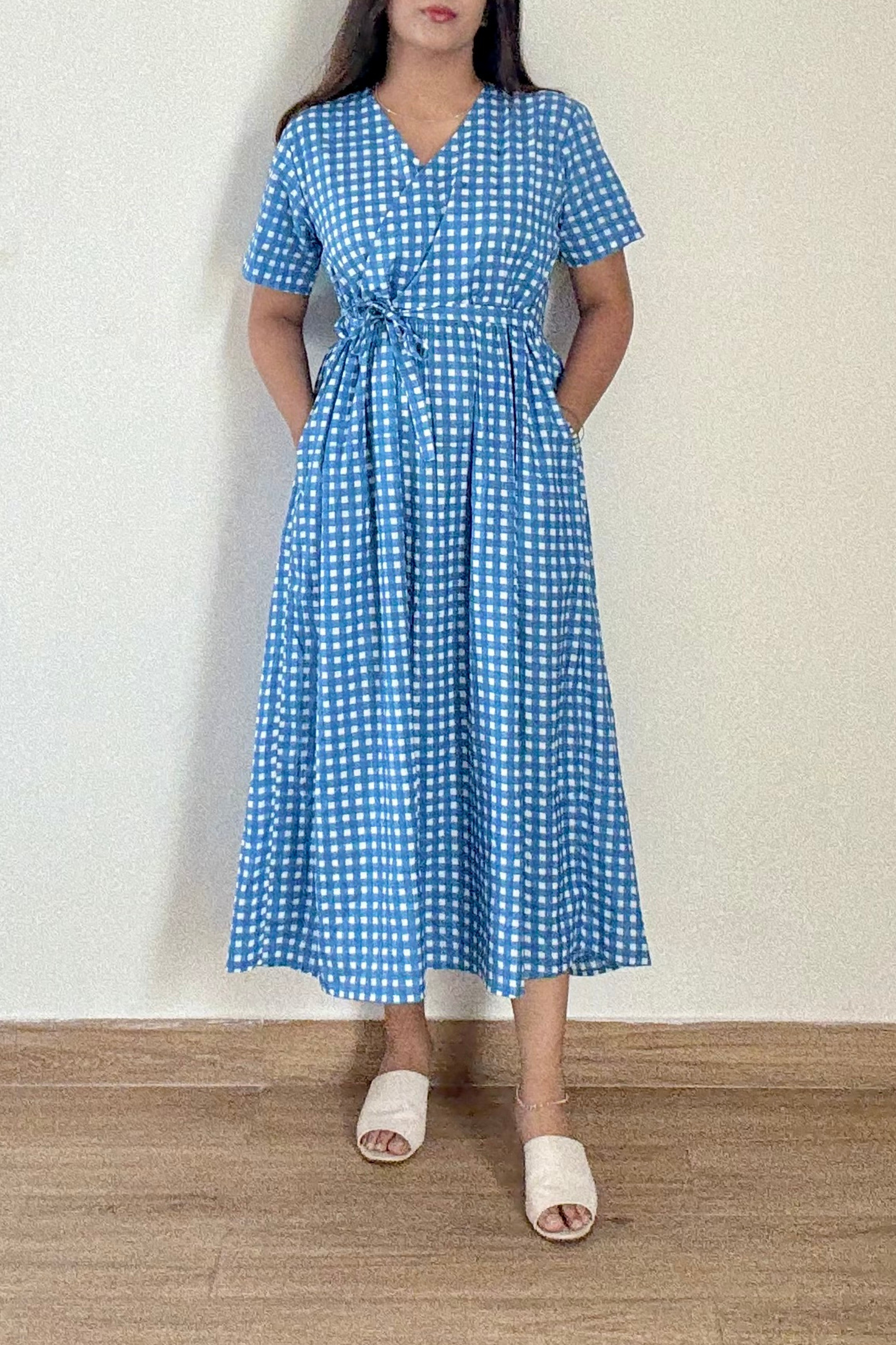 Neela Gingham Angrakha Dress | Cotton | Blue