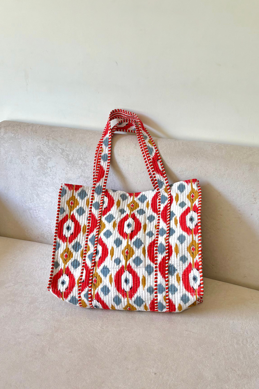 Pomodoro Ikkat Travel Tote | Reversible | Red
