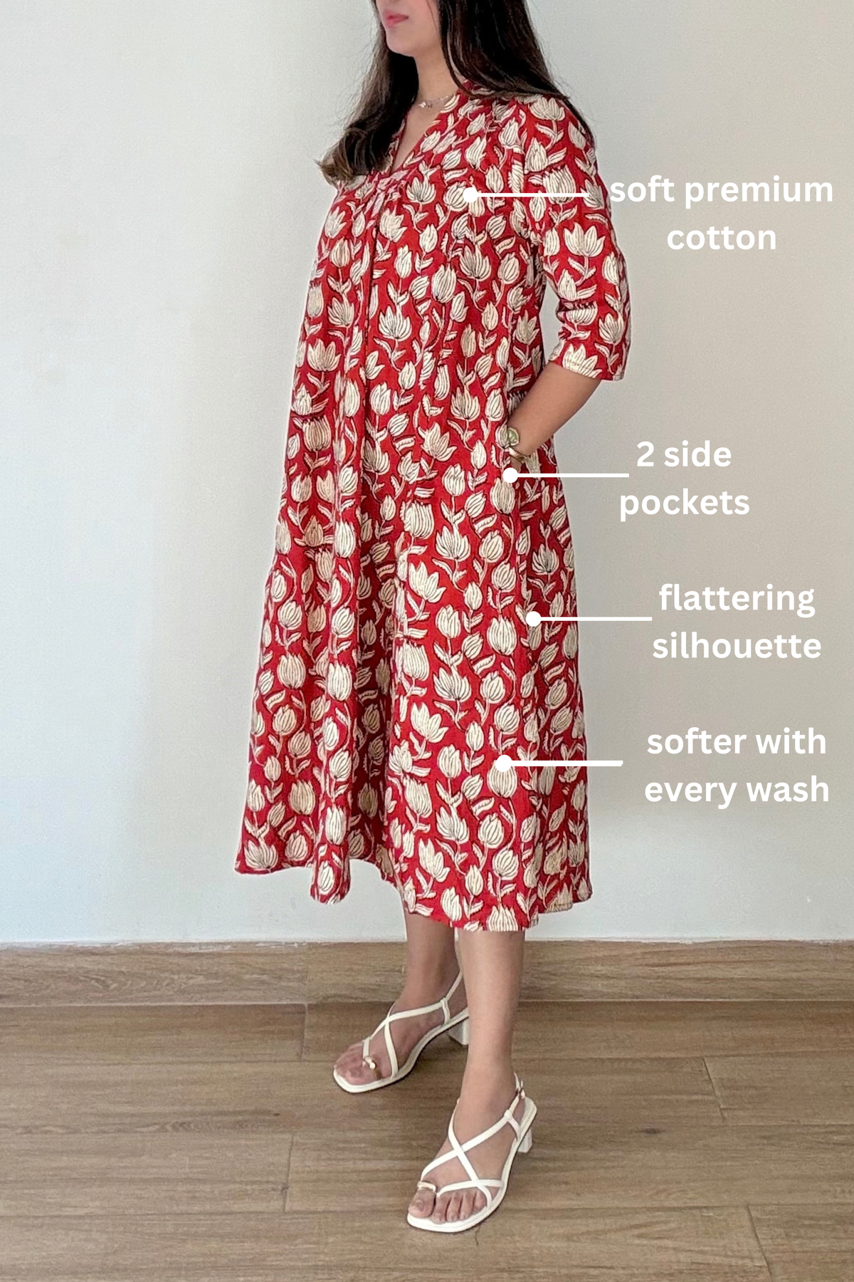 Nalini Bagru Kurta Dress | Cotton | Rust Orange
