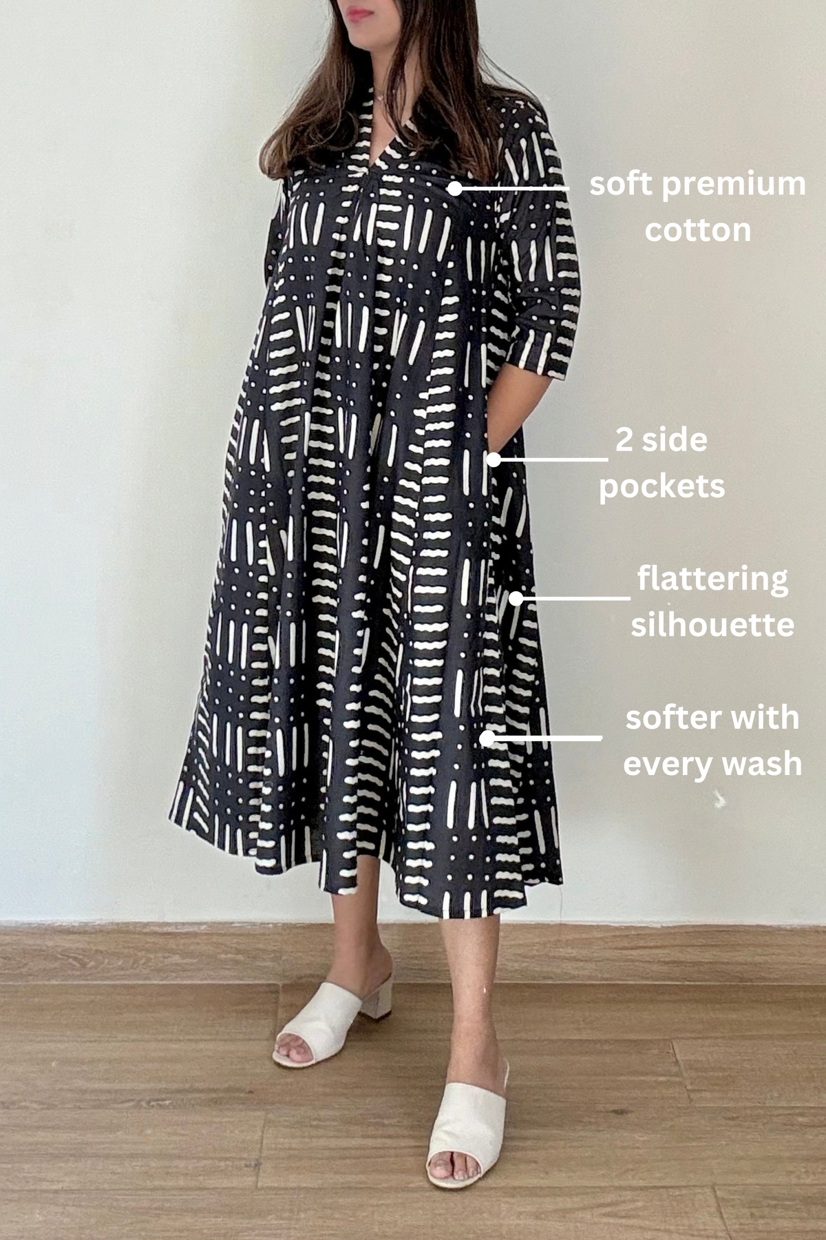 Tara Kurta Dress | Cotton | Black