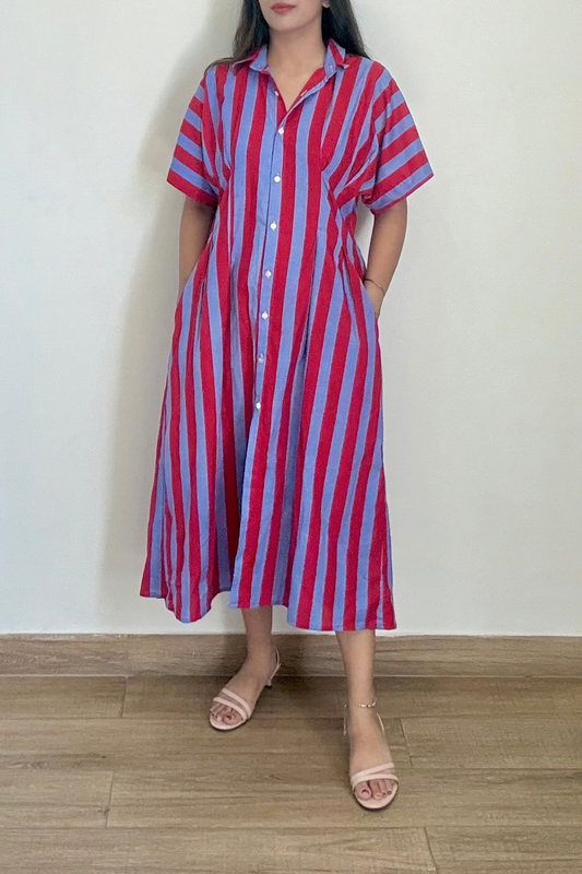 Cola Kaftan Shirt Dress | Cotton | Red