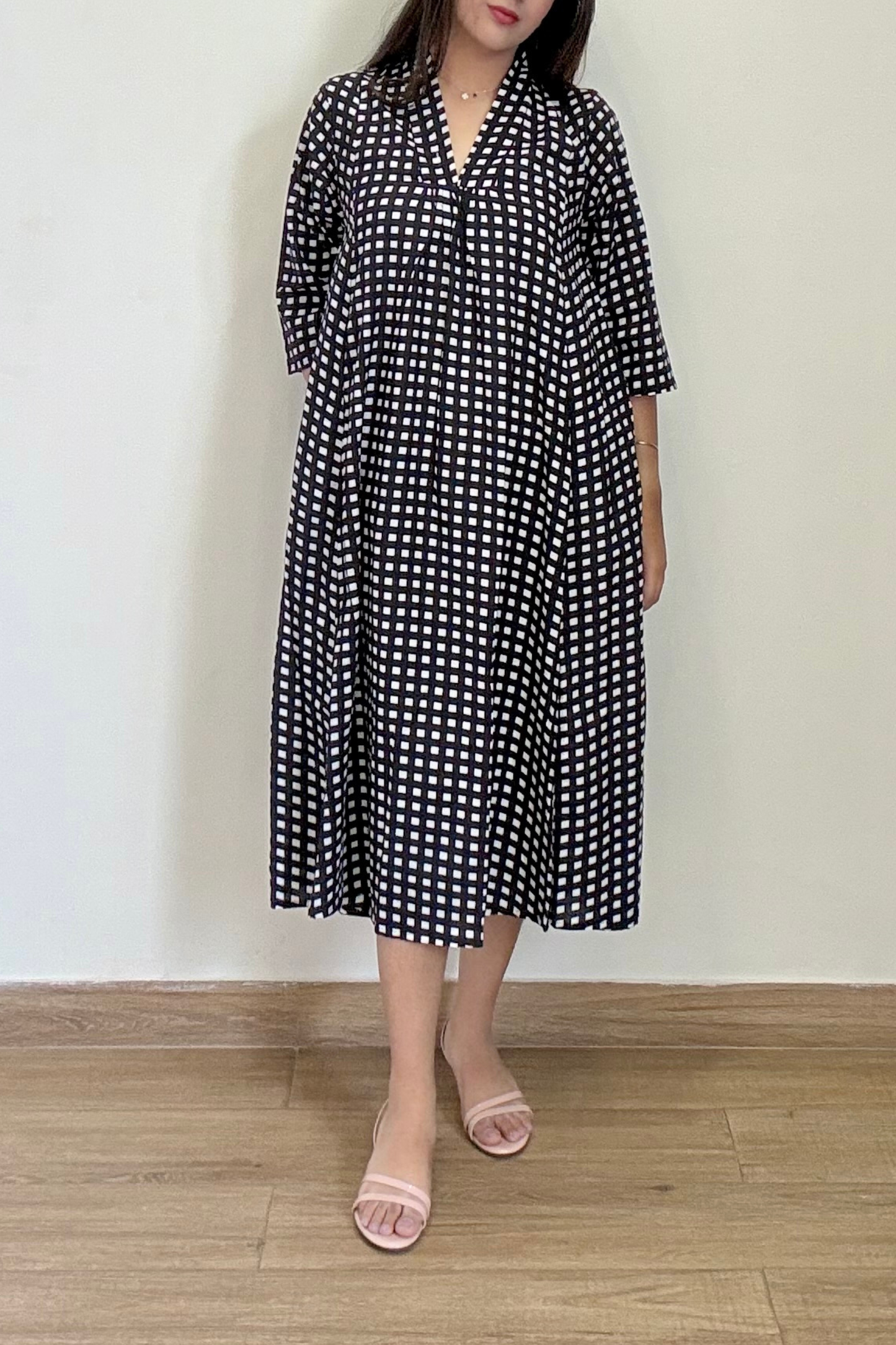 Kala Gingham Kurta Dress | Cotton | Black
