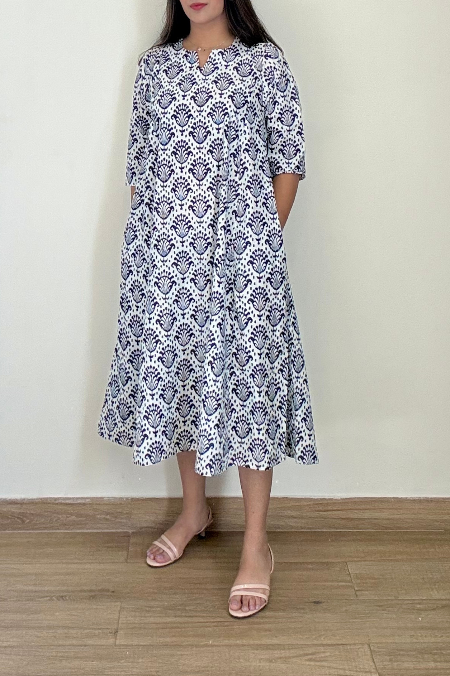 Seashells Ikkat Kurta Dress | Cotton | Blue