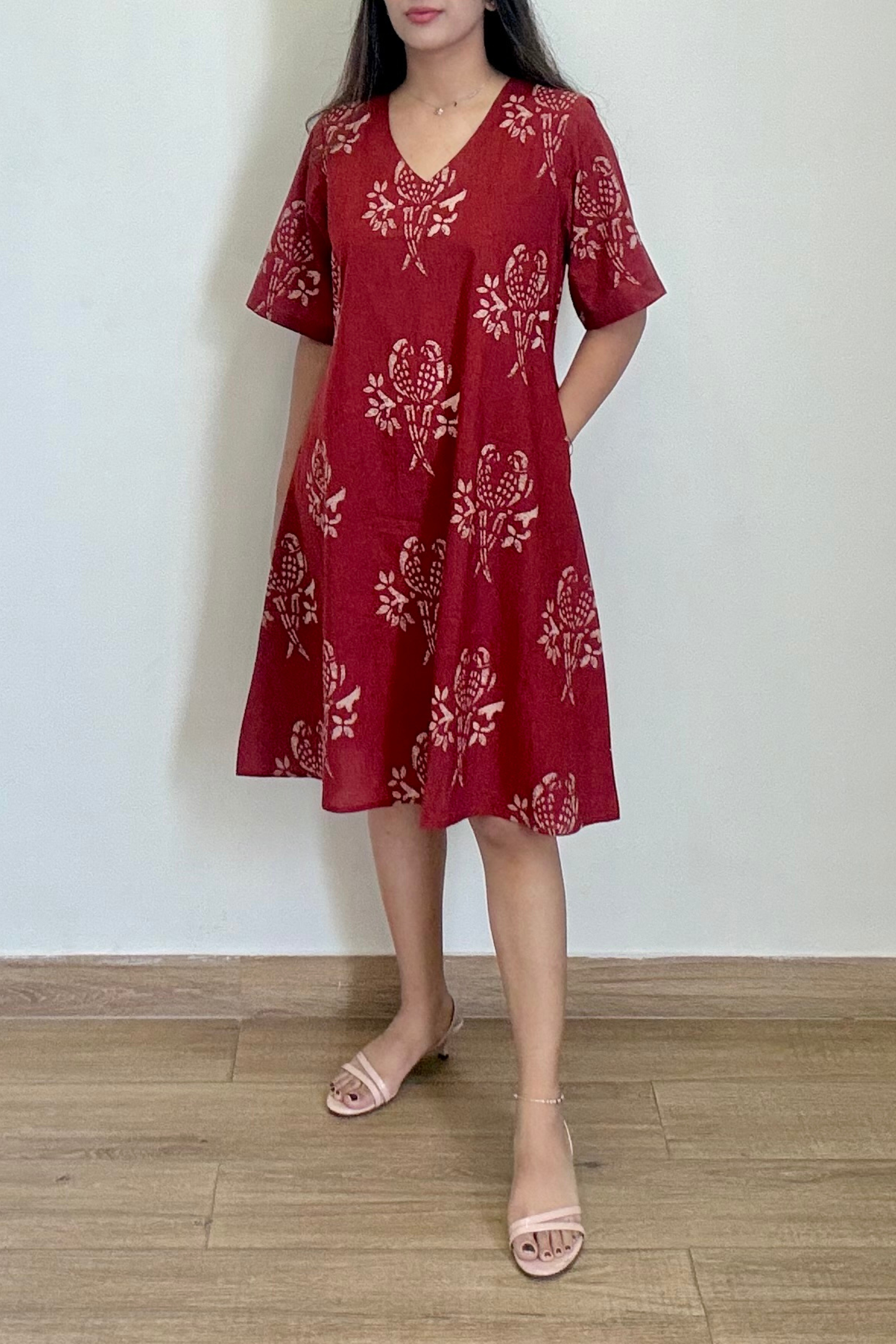 Tota Maina Kurta Dress | Cotton | Maroon