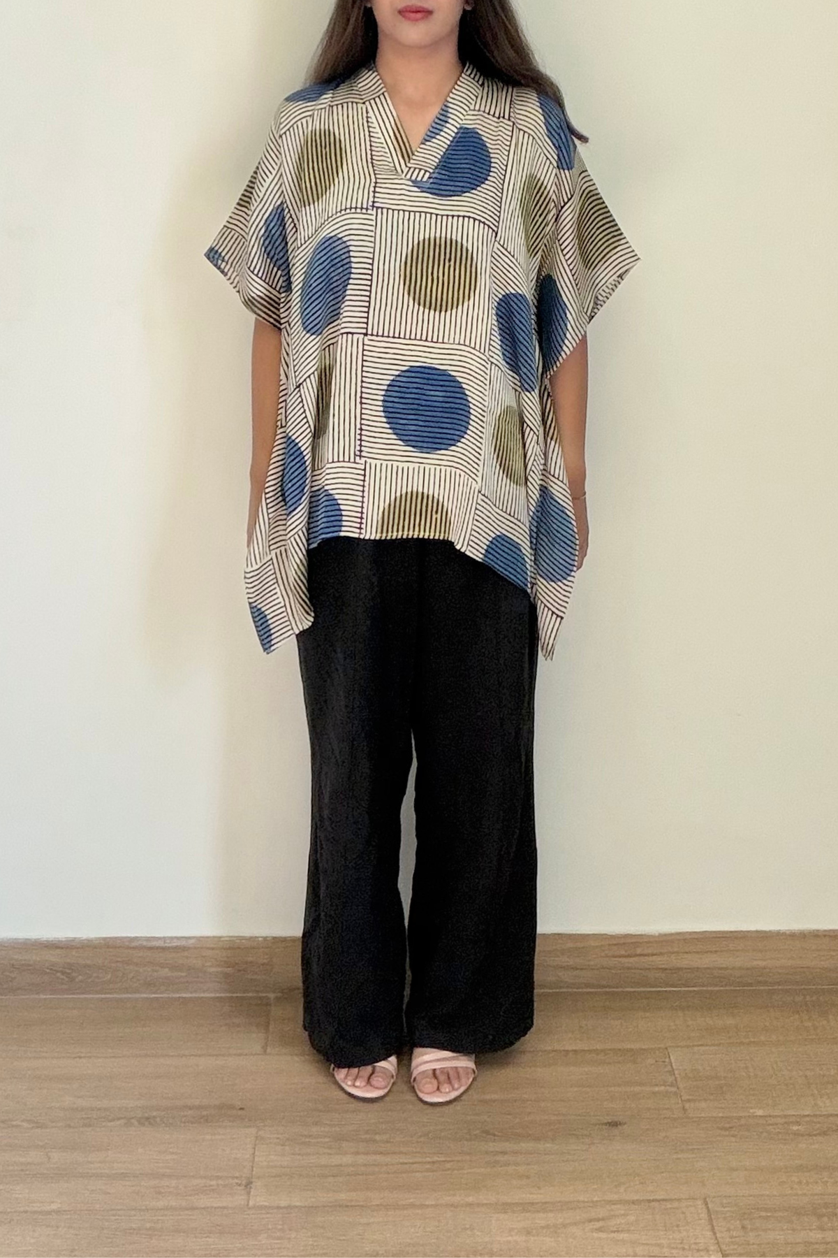 Moon Ajrakh Kaftan Top | Modal Silk | Ivory