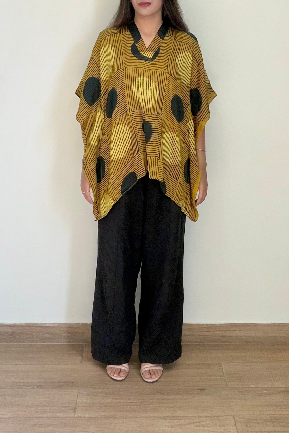 Sun Ajrakh Kaftan Top | Modal Silk | Mustard