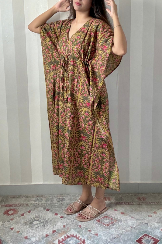 Bagh Kaftan | Cotton | Olive | Free Size