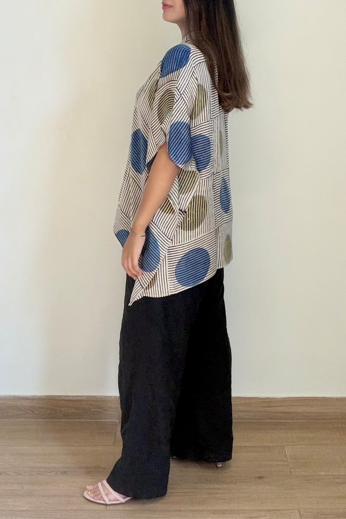 Moon Ajrakh Kaftan Top | Modal Silk | Ivory