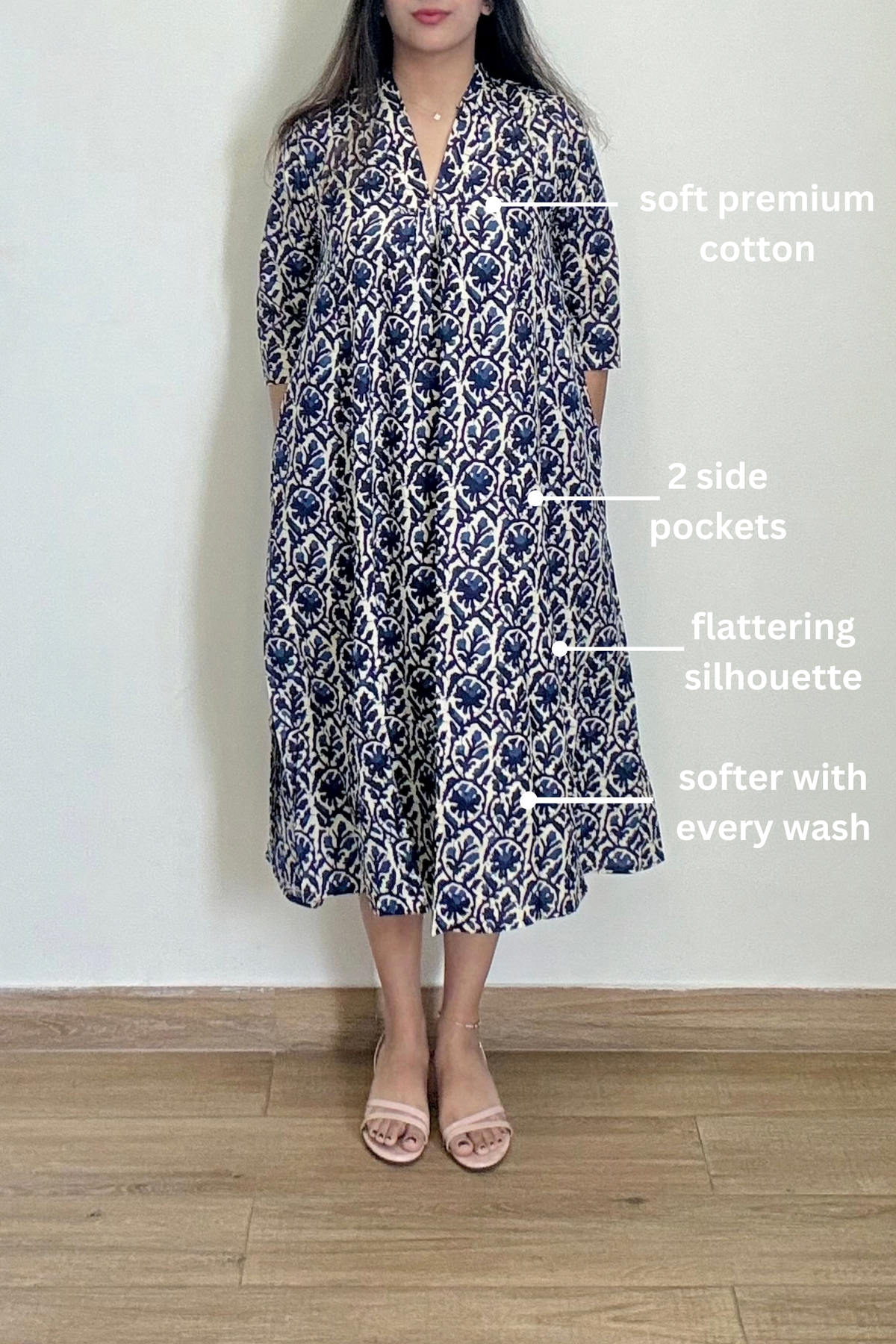 Syahi Batik Kurta Dress | Cotton | Blue