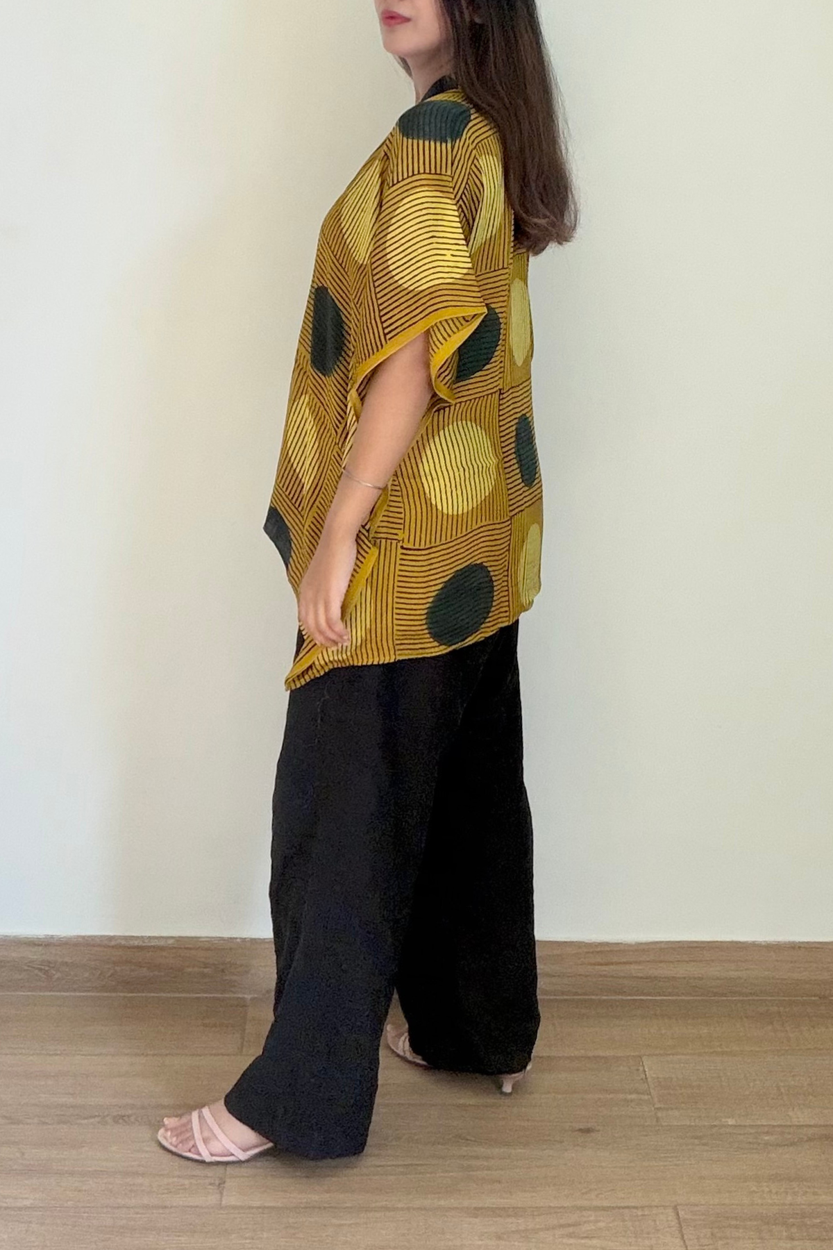Sun Ajrakh Kaftan Top | Modal Silk | Mustard