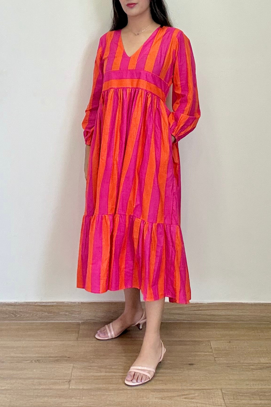 Tango Tiered Dress | Cotton | Pink Orange