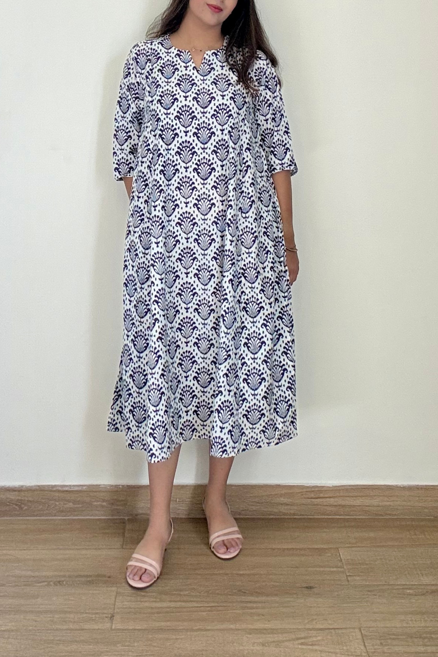 Seashells Ikkat Kurta Dress | Cotton | Blue