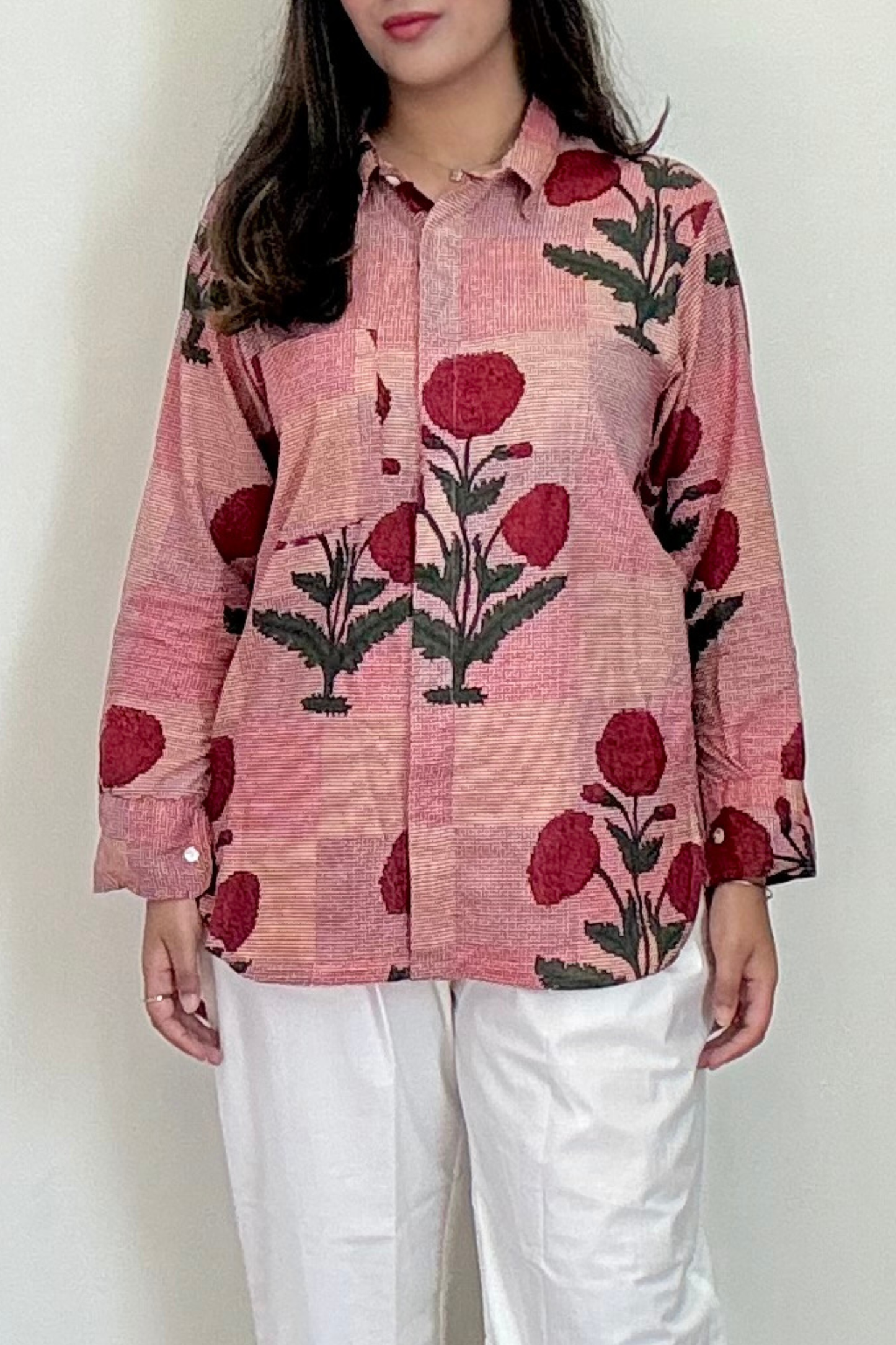 Phool Shirt | Cotton | Maroon