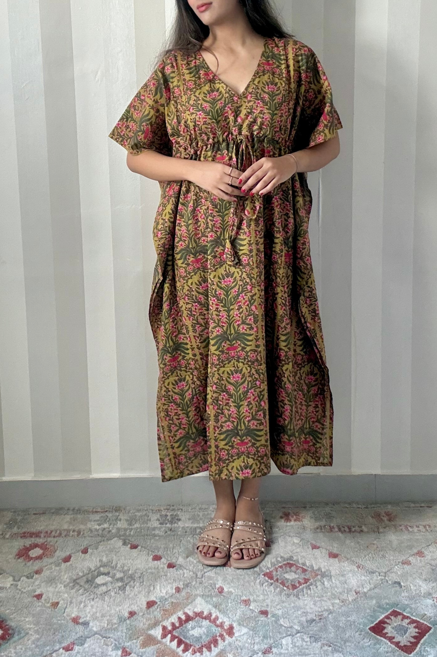 Bagh Kaftan | Cotton | Olive | Free Size