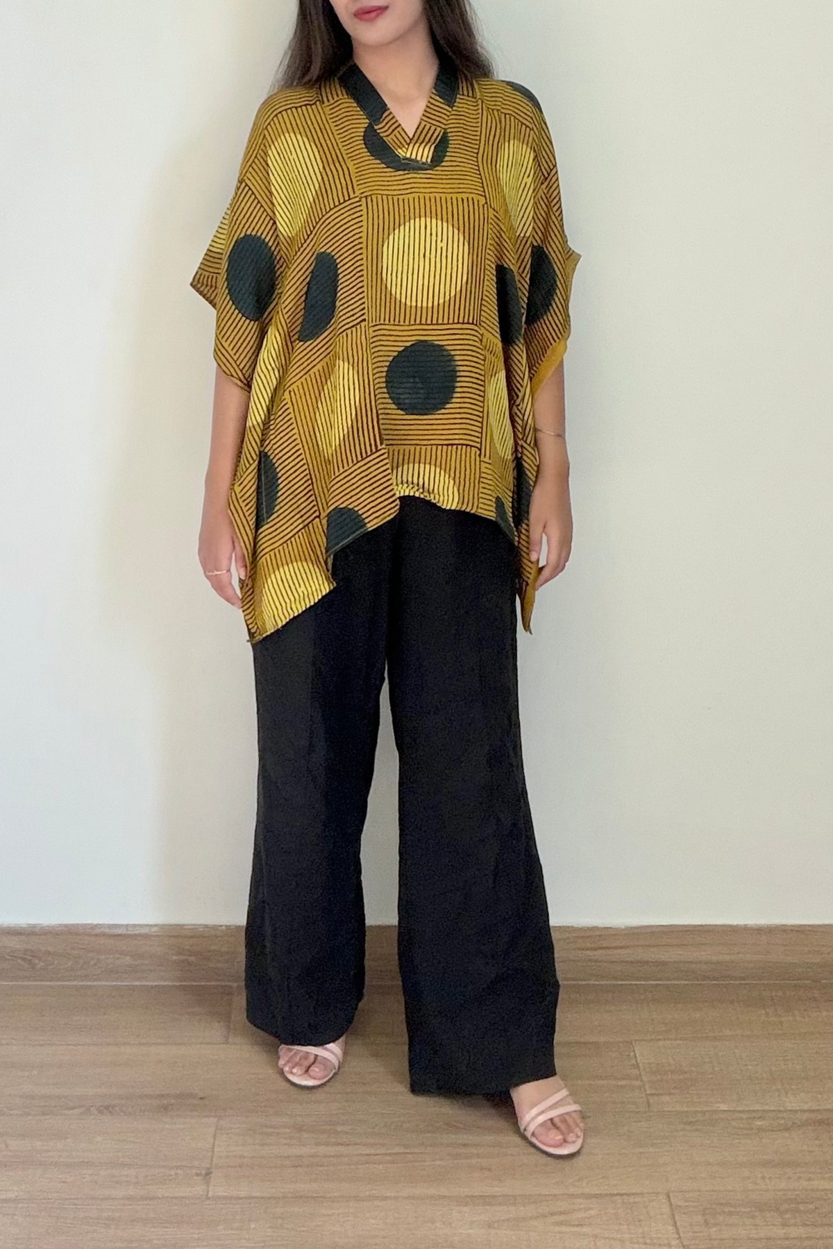 Sun Ajrakh Kaftan Top | Modal Silk | Mustard
