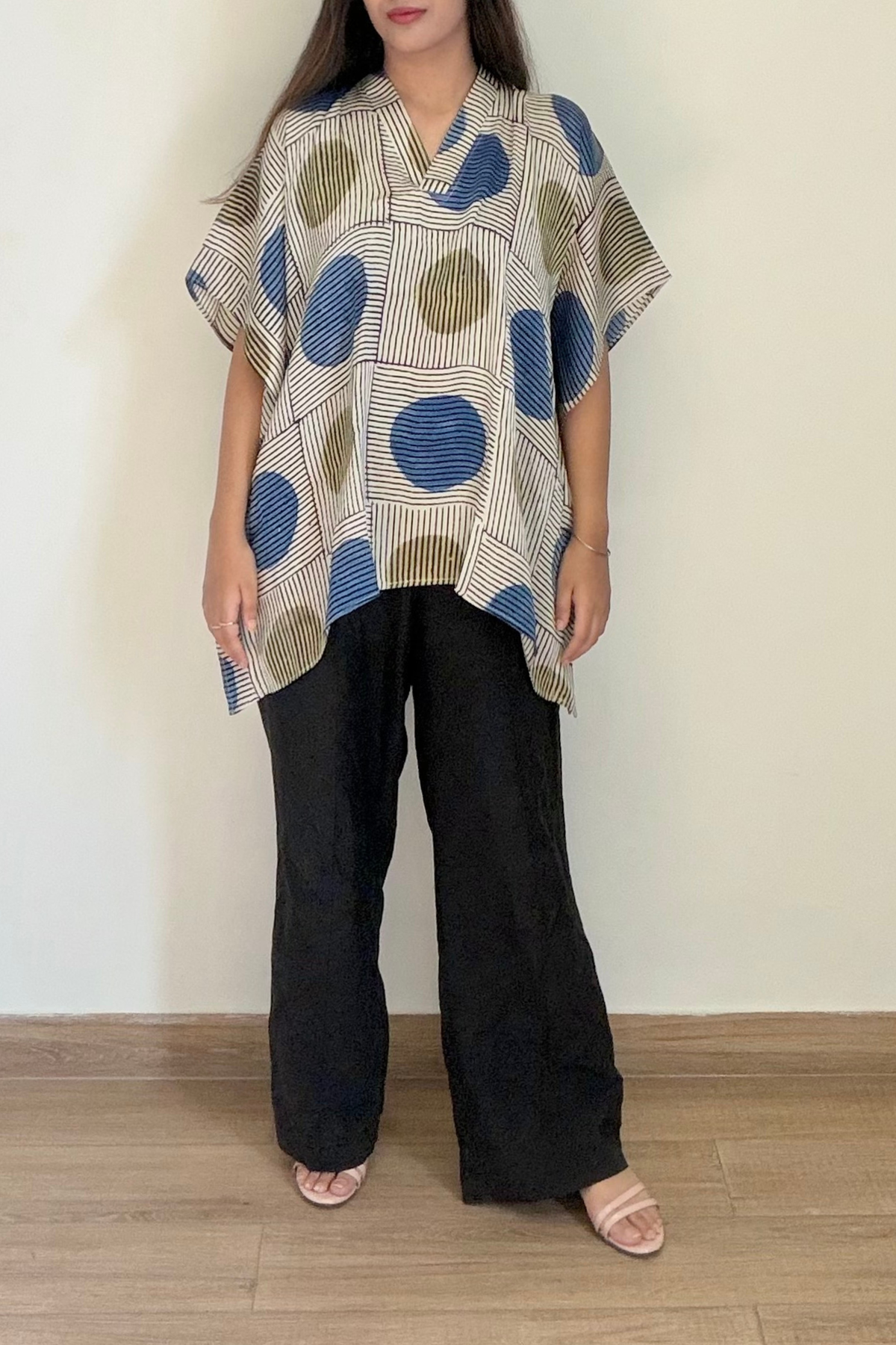 Moon Ajrakh Kaftan Top | Modal Silk | Ivory