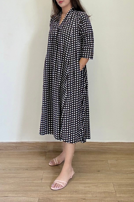 Kala Gingham Kurta Dress | Cotton | Black