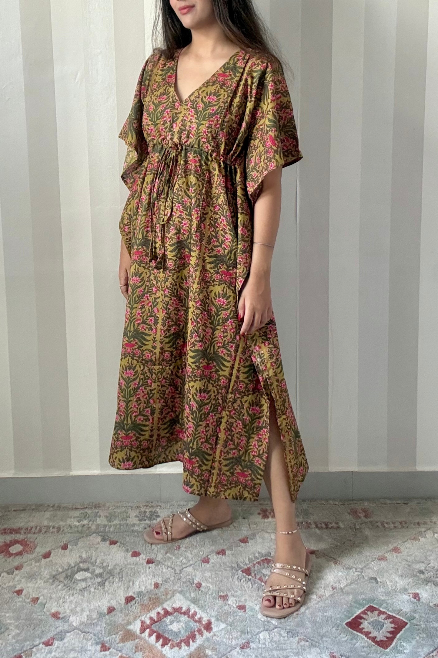 Bagh Kaftan | Cotton | Olive | Free Size
