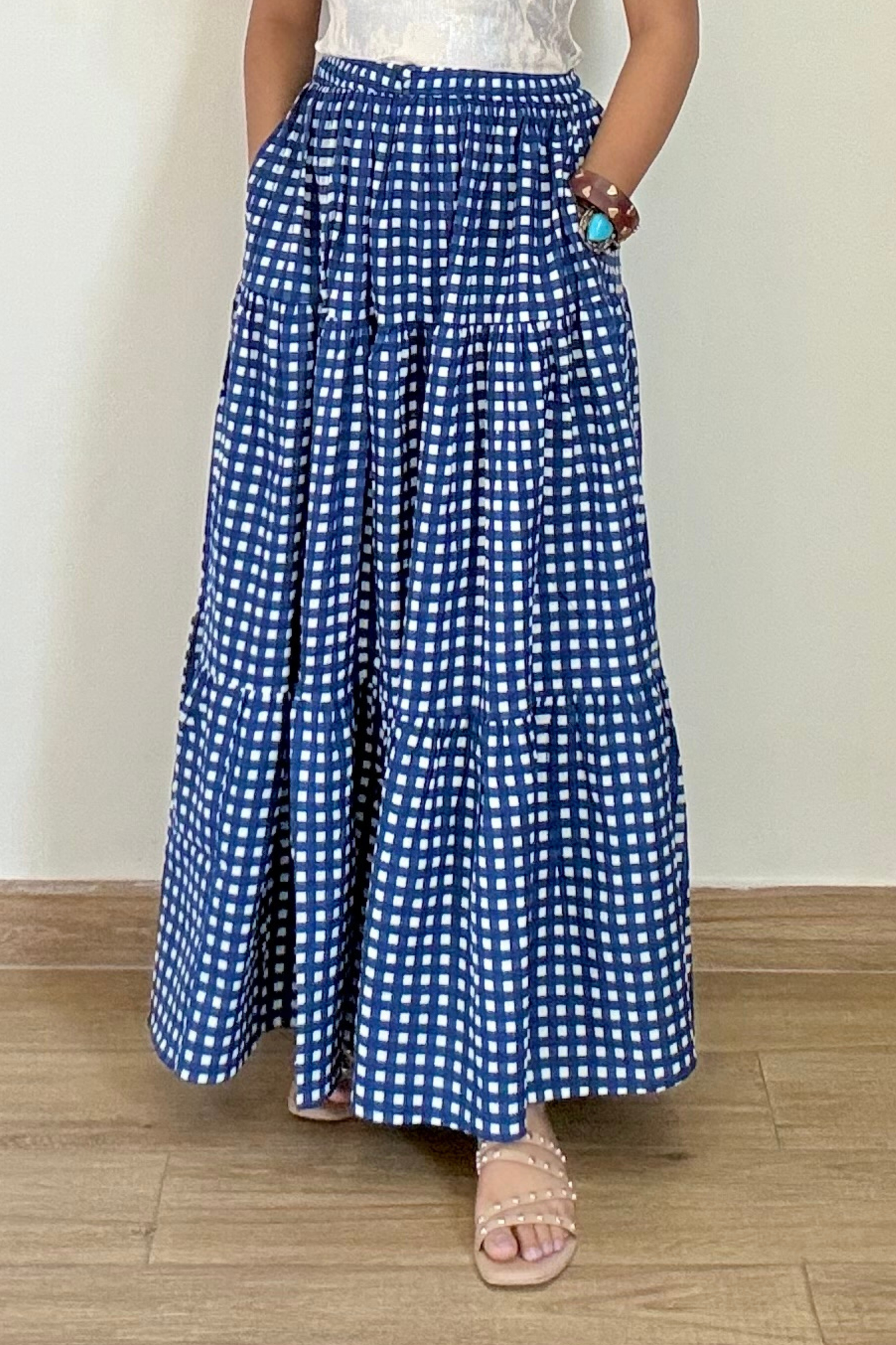 Ink It Gingham Skirt | Cotton | Blue