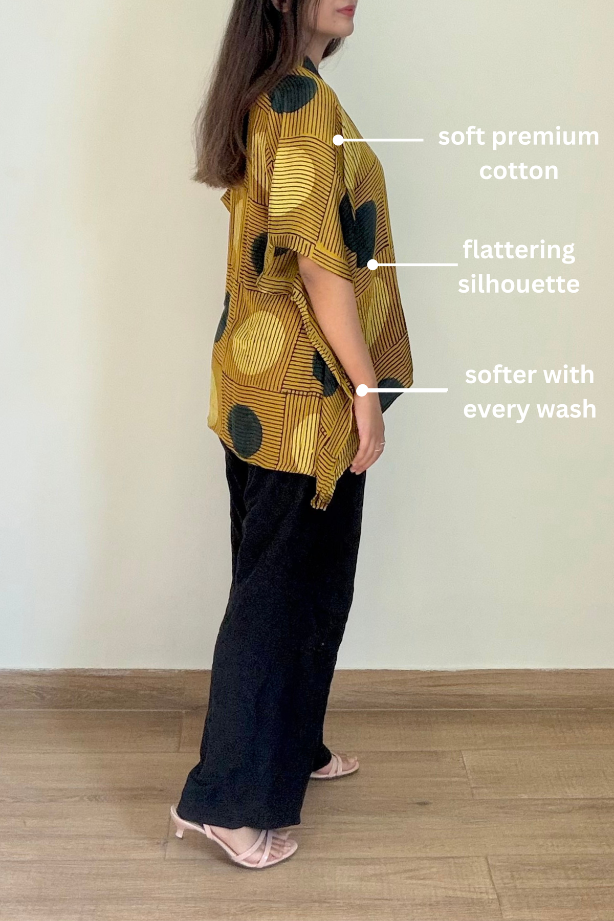 Sun Ajrakh Kaftan Top | Modal Silk | Mustard