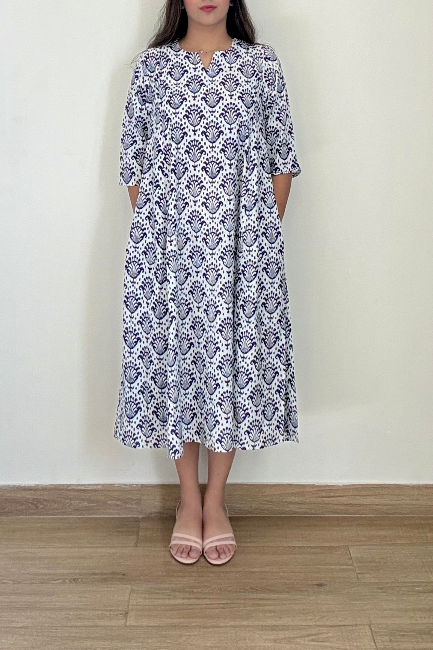 Seashells Ikkat Kurta Dress | Cotton | Blue