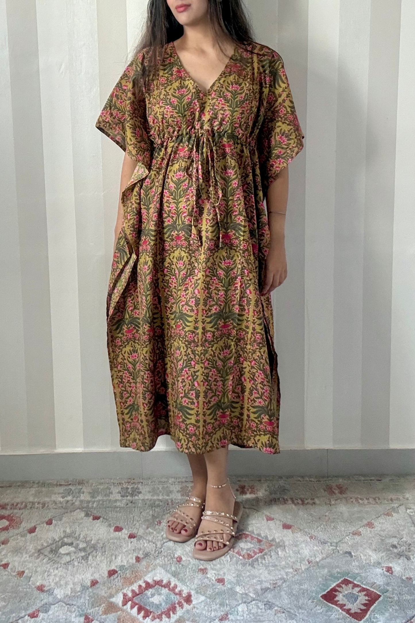 Bagh Kaftan | Cotton | Olive | Free Size