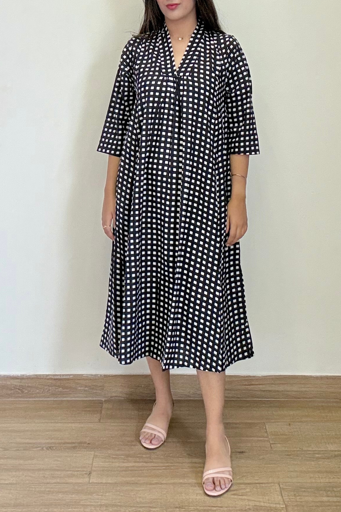 Kala Gingham Kurta Dress | Cotton | Black