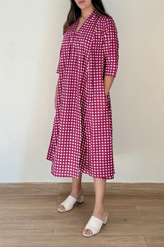 Jamun Gingham Kurta Dress | Cotton | Purple