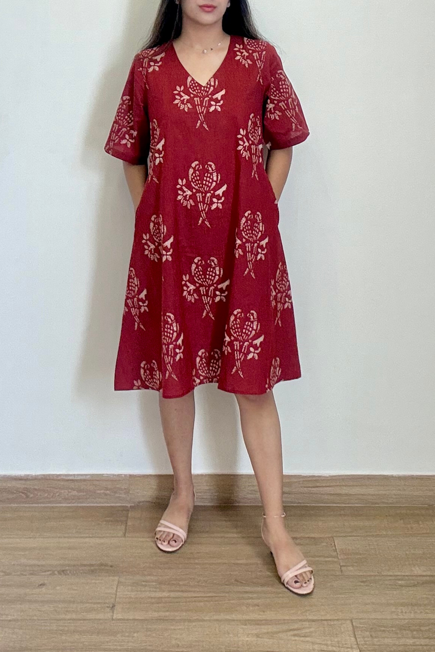 Tota Maina Kurta Dress | Cotton | Maroon