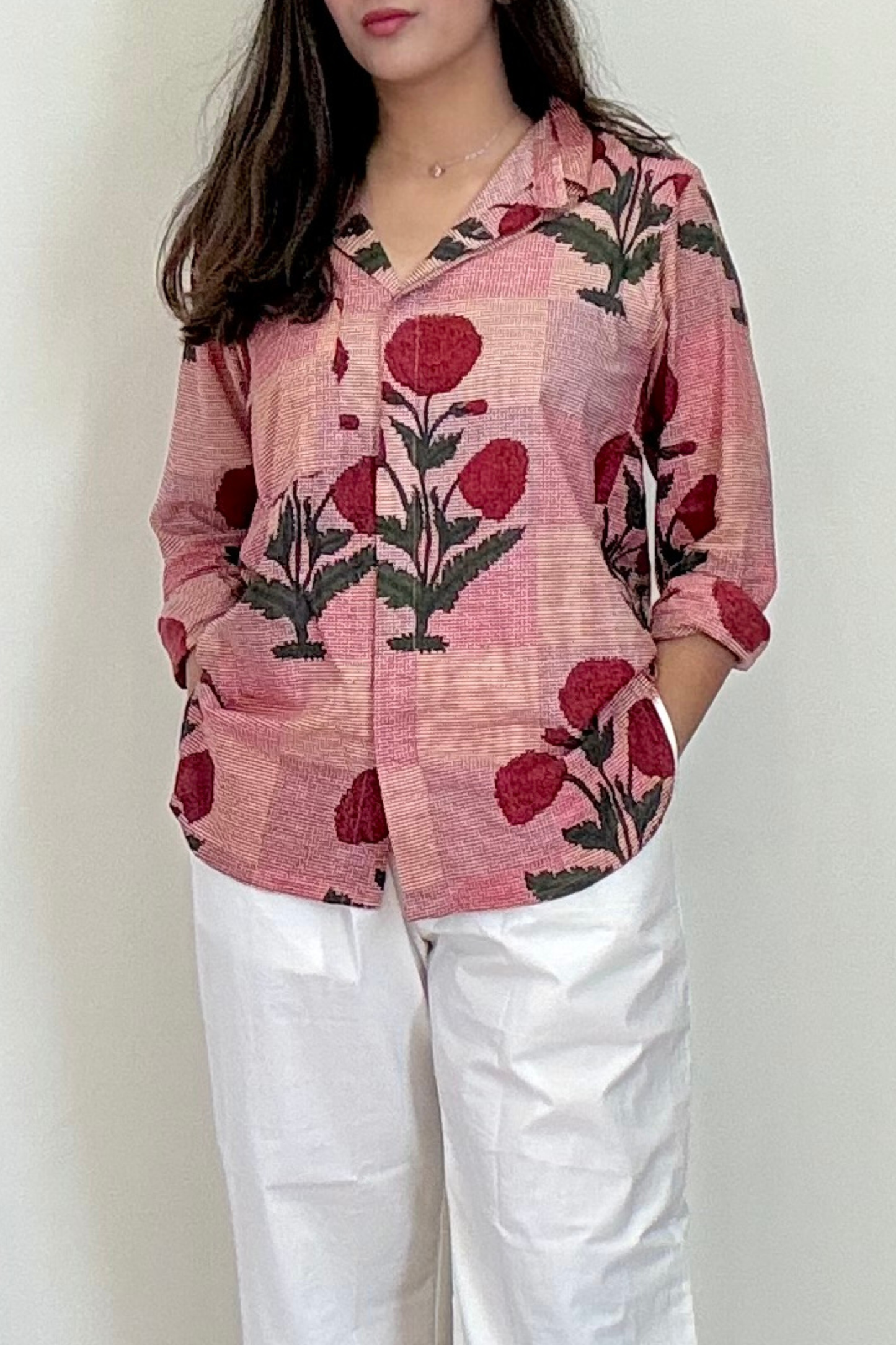 Phool Shirt | Cotton | Maroon