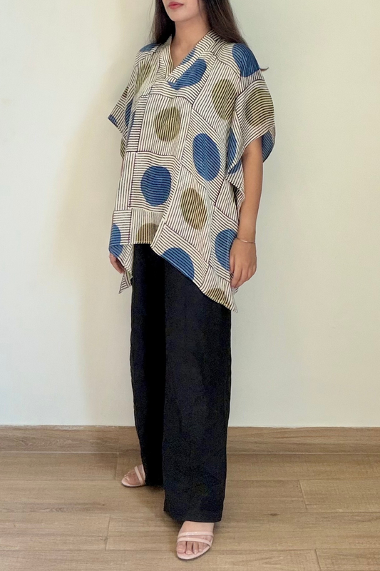 Moon Ajrakh Kaftan Top | Modal Silk | Ivory
