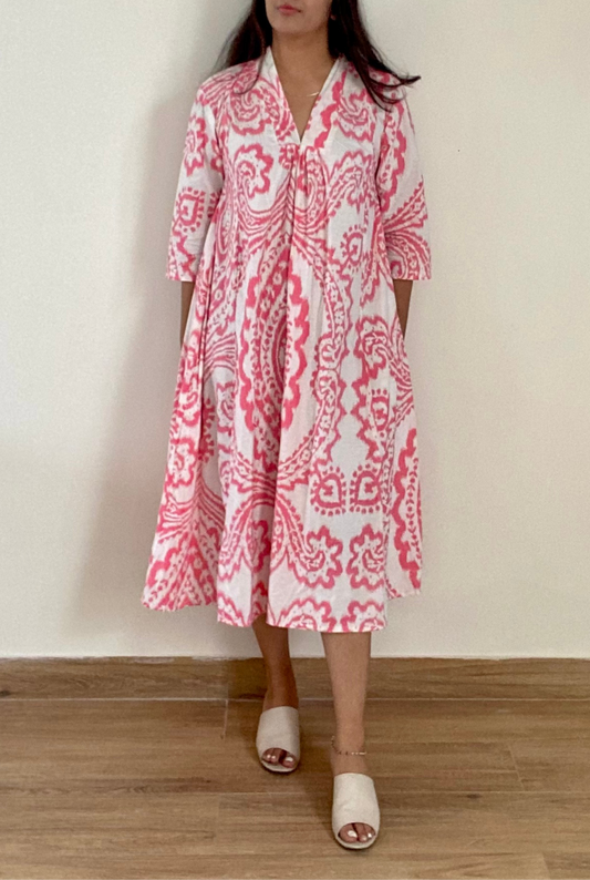 Spade Ikkat Kurta Dress | Cotton | Pink