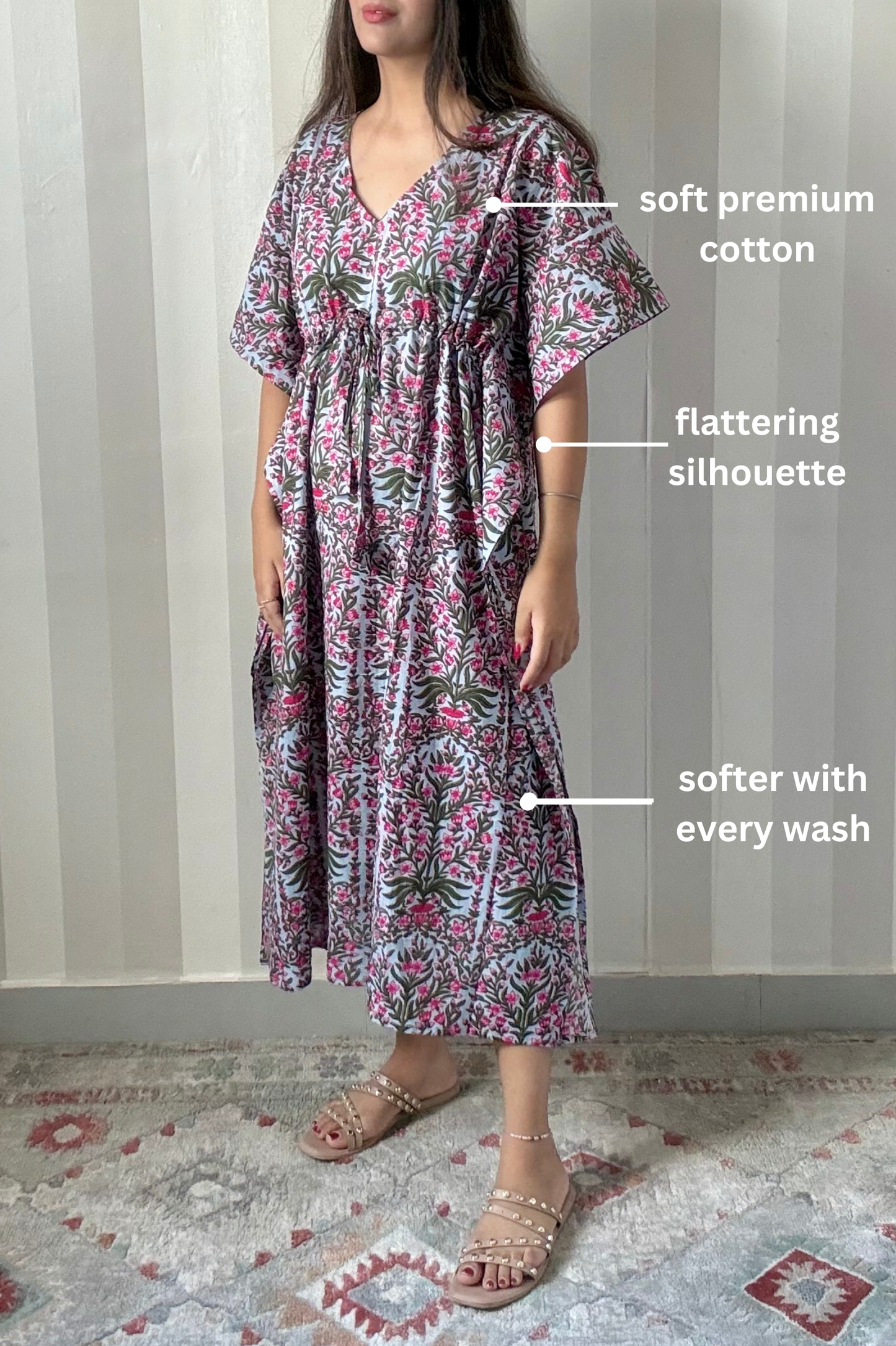 Bagh Kaftan | Cotton | Blue | Free Size
