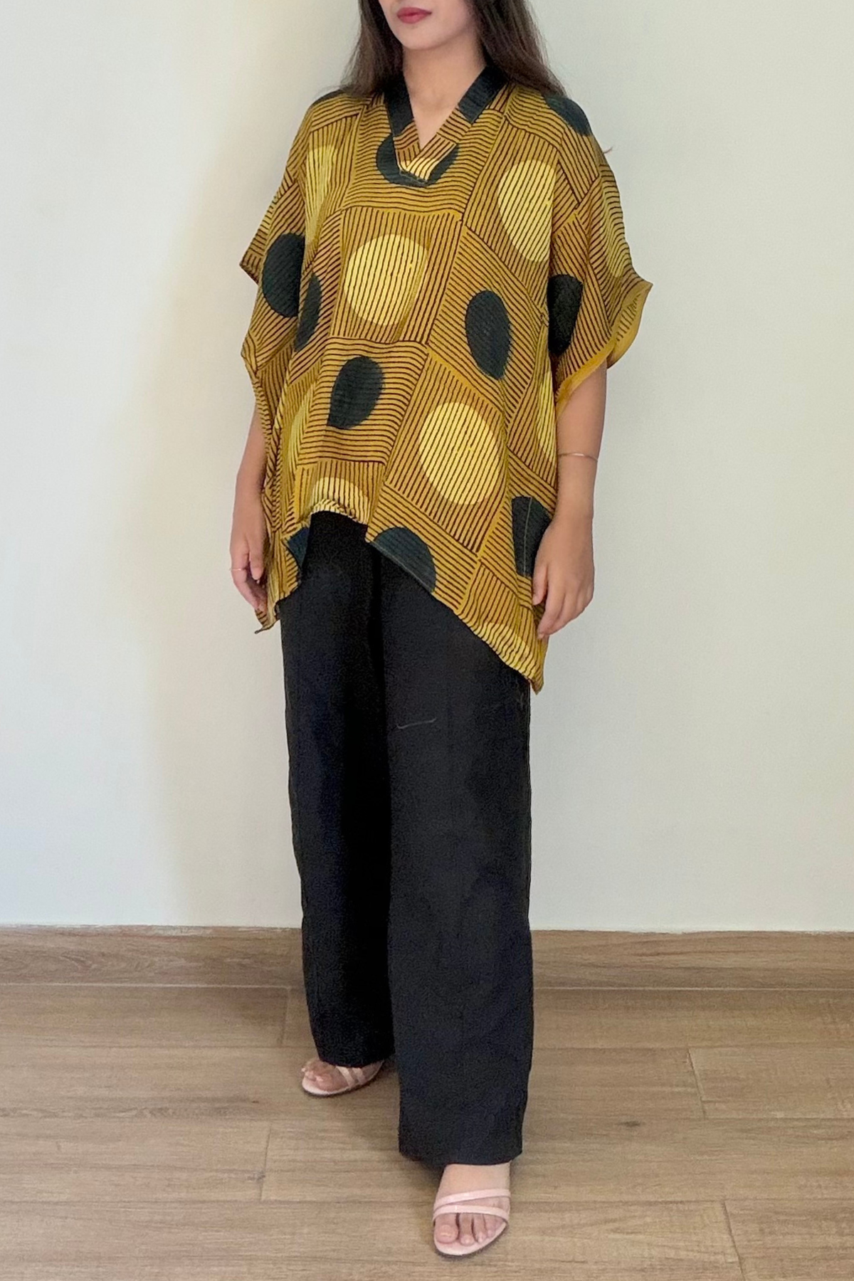 Sun Ajrakh Kaftan Top | Modal Silk | Mustard